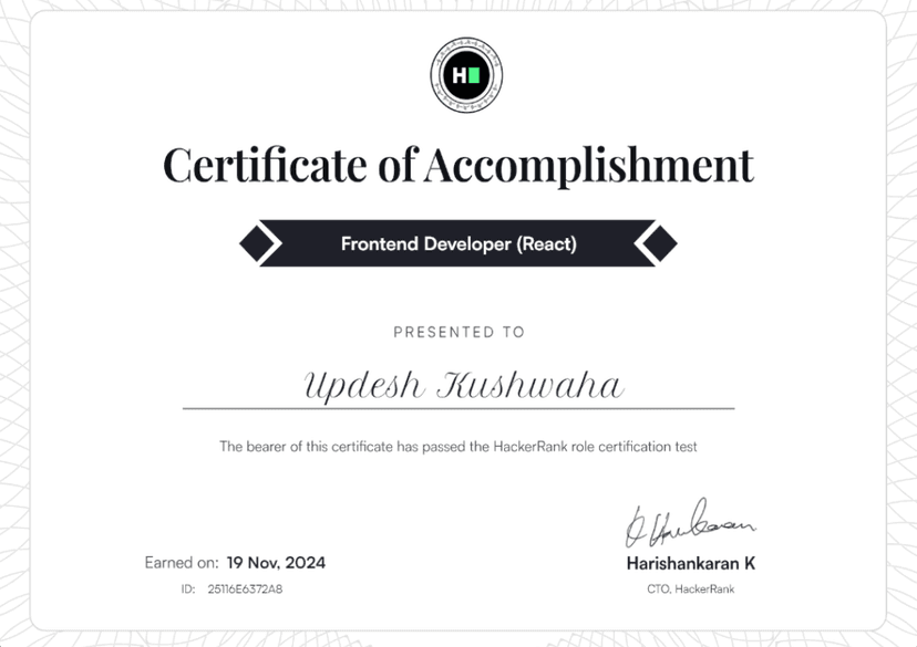 Frontend Developer (React) Certificate